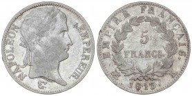 WORLD COINS: FRANCE
France
5 Francos. 1813-K. NAPOLEÓN EMPEREUR. BURDEOS. 24.82 grs. AR. (Pequeñas rayitas y golpecitos). KM-694.8. MBC-.