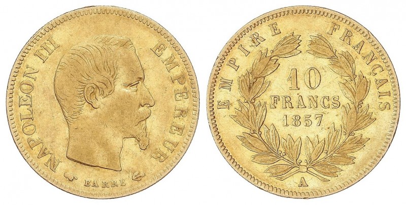 WORLD COINS: FRANCE
France
10 Francos. 1857-A. NAPOLEÓN III. PARÍS. 3,17 grs. ...