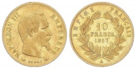 WORLD COINS: FRANCE
France
10 Francos. 1857-A. NAPOLEÓN III. PARÍS. 3,17 grs. AU. Fr-576a; KM-784.3. MBC-/MBC.