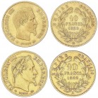 WORLD COINS: FRANCE
France
Lote 2 monedas 10 Francos. 1860-BB y 1862-A. NAPOLEÓN III. ESTRASBURGO y PARÍS. AU. Sin laurear y laureado. A EXAMINAR. F...