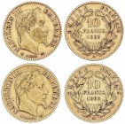 WORLD COINS: FRANCE
France
Lote 2 monedas 10 Francos. 1865-A y 1866-A. NAPOLEÓN III. PARÍS. AU. A EXAMINAR. Fr-586; KM-800.1. MBC-.