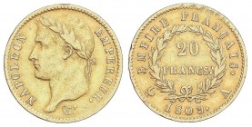 WORLD COINS: FRANCE
France
20 Francos. 1809-A. NAPOLEÓN EMPEREUR laureado. PARÍS. 6,37 grs. AU. Fr-511; KM-695.1. MBC.