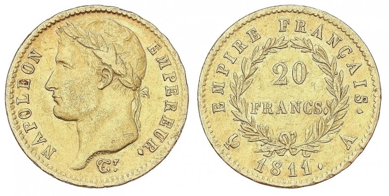 WORLD COINS: FRANCE
France
20 Francos. 1811-A. NAPOLEÓN EMPEREUR laureado. PAR...