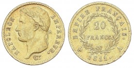 WORLD COINS: FRANCE
France
20 Francos. 1811-A. NAPOLEÓN EMPEREUR laureado. PARÍS. 6,40 grs. AU. Fr-511; KM-695.1. MBC.