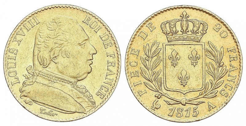 WORLD COINS: FRANCE
France
20 Francos. 1815-A. LUIS XVIII. PARÍS. 6,40 grs. AU...
