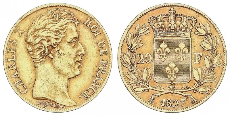 WORLD COINS: FRANCE
France
20 Francos. 1827-A. CARLOS X. PARÍS. 6,37 grs. AU. ...