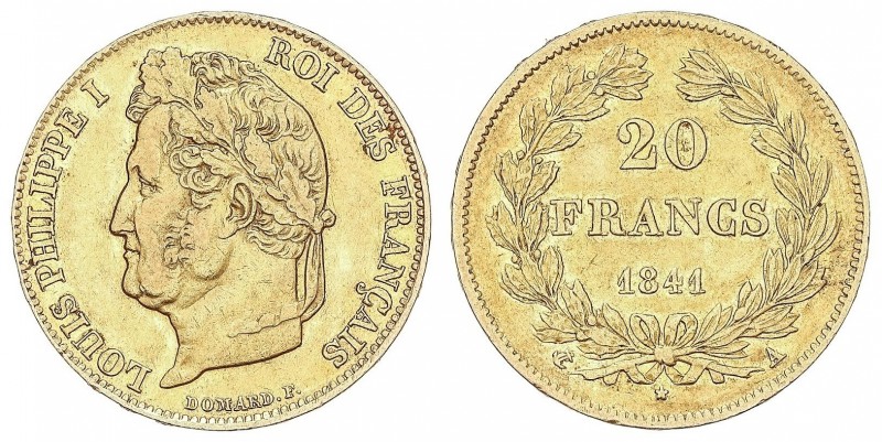 WORLD COINS: FRANCE
France
20 Francos. 1841-A. LUIS FELIPE I. PARÍS. 6,39 grs....