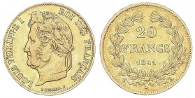 WORLD COINS: FRANCE
France
20 Francos. 1841-A. LUIS FELIPE I. PARÍS. 6,39 grs. AU. Fr-560; KM-750.1. MBC.