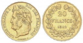 WORLD COINS: FRANCE
France
20 Francos. 1842-W. LUIS FELIPE I. LILLE. 6,40 grs. AU. Fr-562; KM-750.5. MBC.