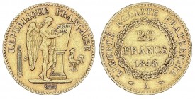WORLD COINS: FRANCE
France
20 Francos. 1848-A. II REPÚBLICA. PARÍS. 6,40 grs. AU. Fr-565; KM-757. MBC.