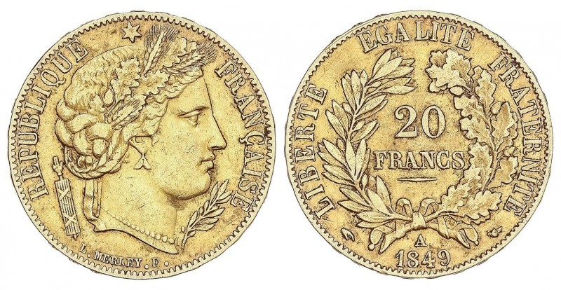 WORLD COINS: FRANCE
France
20 Francos. 1849-A. II REPÚBLICA. PARÍS. 6,41 grs. ...