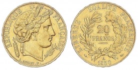WORLD COINS: FRANCE
France
20 Francos. 1850-A. II REPÚBLICA. PARÍS. 6,42 grs. AU. (Rayitas). Fr-566; KM-762. EBC.
