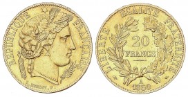 WORLD COINS: FRANCE
France
20 Francos. 1850-A. II REPÚBLICA. PARÍS. 6,42 grs. AU. Fr-566; KM-762. MBC+.