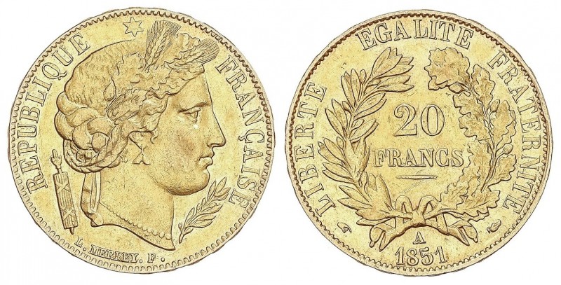 WORLD COINS: FRANCE
France
20 Francos. 1851-A. II REPÚBLICA. PARÍS. 6,41 grs. ...