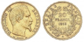 WORLD COINS: FRANCE
France
20 Francos. 1853-A. NAPOLEÓN III. PARÍS. 6,41 grs. AU. Fr-573; KM-781.1. MBC+.