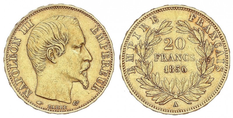 WORLD COINS: FRANCE
France
20 Francos. 1856-A. NAPOLEÓN III. PARÍS. 6,39 grs. ...