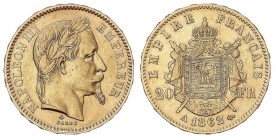 WORLD COINS: FRANCE
France
20 Francos. 1862-A. NAPOLEÓN III. PARÍS. 6,42 grs. AU. Fr-584; KM-801.1. EBC-.