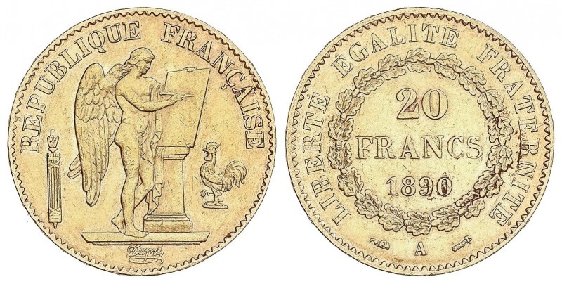 WORLD COINS: FRANCE
France
20 Francos. 1890-A. III REPÚBLICA. PARÍS. 6,43 grs....