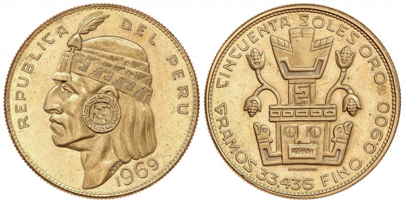 WORLD COINS: PERU
Peru
50 Soles. 1969. 33,41 grs. AU. Tirada: 403 piezas. Fr-7...