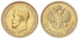 WORLD COINS: RUSSIA
Russia
10 Rublos. 1899-AG. NICOLÁS II. SAN PETERSBURGO. 8,60 grs. AU. Ensayador: A¶. (Leve golpecito en reverso). Fr-179; Y-64. ...