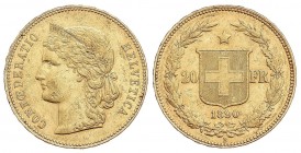 WORLD COINS: SWITZERLAND
Switzerland
20 Francos. 1890-B. BERNA. 6,44 grs. AU. (Golpecitos). Fr-495; KM-31.3. MBC+.
