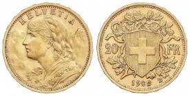 WORLD COINS: SWITZERLAND
Switzerland
20 Francos. 1902-B. BERNA. 6,43 grs. AU. Fr-499; KM-35.1. EBC.