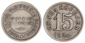 WORLD COINS: TANNU TUVA
Tannu Tuva
15 Kopejek. 1934. 2,63 grs. CuNi. (Rayitas de limpieza en anverso). ESCASA. KM-6. MBC+.