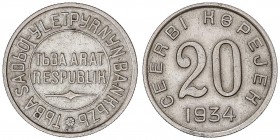 WORLD COINS: TANNU TUVA
Tannu Tuva
20 Kopejek. 1934. 3,44 grs. CuNi. ESCASA. KM-7. MBC+.