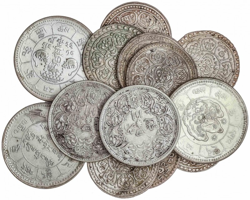 WORLD COINS: TIBET
Tibet
Lote 13 monedas 1 Tangka (2), 10 Strang 1935-38, Stra...