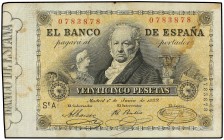 SPANISH BANK NOTES: BANCO DE ESPAÑA
Spanish Banknotes
25 Pesetas. 1 Junio 1889. Goya. (Pequeñas roturas. Manchitas). ESCASO. Ed-297. MBC-.