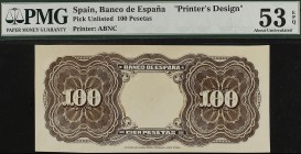 SPANISH BANK NOTES: BANCO DE ESPAÑA
Spanish Banknotes
100 Pesetas PRUEBA DE ESTADO DE REVERSO DE LA SERIE 1884 ´MENDIZÁBAL`. 1 Enero 1884. Prueba re...