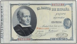 SPANISH BANK NOTES: BANCO DE ESPAÑA
Spanish Banknotes
100 Pesetas. 24 Julio 1893. Jovellanos. (Leves roturas en margen y leves manchitas). MUY ESCAS...