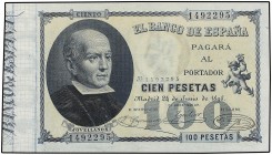SPANISH BANK NOTES: BANCO DE ESPAÑA
Spanish Banknotes
100 Pesetas. 24 Junio 1898. Jovellanos. (Dos dobleces poco apreciables). Buen ejemplar. MUY ES...