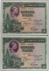 SPANISH BANK NOTES: CIVIL WAR, REPUBLICAN ZONE
Spanish Banknotes
Lote 2 billetes 500 Pesetas. 15 Agosto 1928. Cardenal Cisneros. Pareja correlativa....