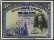 SPANISH BANK NOTES: CIVIL WAR, REPUBLICAN ZONE
Spanish Banknotes
1.000 Pesetas. 15 Agosto 1928. San Fernando. (Leve arruguita en esquina). Ed-357. S...