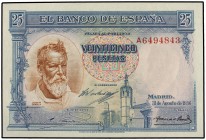 SPANISH BANK NOTES: CIVIL WAR, REPUBLICAN ZONE
Spanish Banknotes
25 Pesetas. 31 Agosto 1936. Sorolla. Serie A. (Esquina superior levísimamente redon...