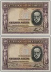 SPANISH BANK NOTES: CIVIL WAR, REPUBLICAN ZONE
Spanish Banknotes
Lote 2 billetes 50 Pesetas. 22 Julio 1935. Ramón y Cajal. Serie A. Pareja correlati...