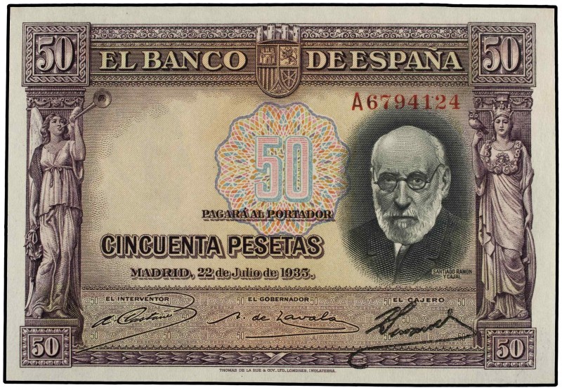 SPANISH BANK NOTES: CIVIL WAR, REPUBLICAN ZONE
Spanish Banknotes
50 Pesetas. 2...