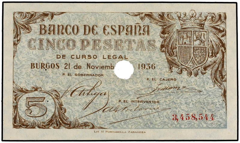 SPANISH BANK NOTES: ESTADO ESPAÑOL
Estado Español
5 Pesetas. 21 Noviembre 1936...