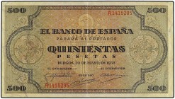 SPANISH BANK NOTES: ESTADO ESPAÑOL
Estado Español
500 Pesetas. 20 Mayo 1938. Catedral de Santiago. Ed-433. MBC+.