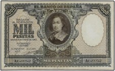 SPANISH BANK NOTES: ESTADO ESPAÑOL
Estado Español
1.000 Pesetas. 9 Enero 1940. Murillo. (Roturas y reparaciones). Ed-440. MBC.
