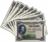 SPANISH BANK NOTES: BANCO DE ESPAÑA
Lote 10 billetes 100 Pesetas. 1 Julio 1925. Felipe II. Serie F. Todos correlativos. (Leves arruguitas). Ed-350. S...