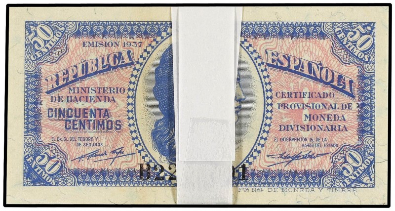 SPANISH BANK NOTES: CIVIL WAR, REPUBLICAN ZONE
Lote 100 billetes 50 Céntimos. 1...