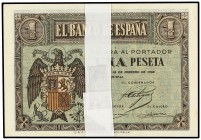 SPANISH BANK NOTES: ESTADO ESPAÑOL
Lote 100 billetes 1 Peseta. 28 Febrero 1938. Serie E. Correlativos en varias series y parejas. (Algunos con manchi...