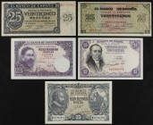 SPANISH BANK NOTES: ESTADO ESPAÑOL
Lote 5 billetes 25 Pesetas. 1936 a 1954. A EXAMINAR. Ed-419a, 430a, 436a, 450a, 467. MBC+ a SC.
