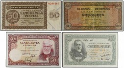 SPANISH BANK NOTES: ESTADO ESPAÑOL
Lote 4 billetes 50 Pesetas. 1936 a 1951. A EXAMINAR. Ed-420a, 431a, 437a, 462. EBC- a SC-.