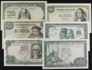 SPANISH BANK NOTES: ESTADO ESPAÑOL
Lote 6 billetes 1.000 Pesetas. 1946 a 1971. Luis Vives, Ramón de Santillán, Sorolla Sin Serie y Reyes Católicos Se...