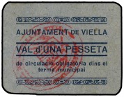 PAPER MONEY OF THE CIVIL WAR: CATALUNYA
Catalunya
1 Pesseta. Aj. De VIELLA. Cartón azul. MUY RARO. AT-2752. EBC-.