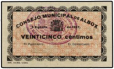 PAPER MONEY OF THE CIVIL WAR: ANDALUCÍA
Andalucia
25 Céntimos. Agosto 1937. C.M. de ALBOX (Almería). Mont-63E; RGH-238. EBC.