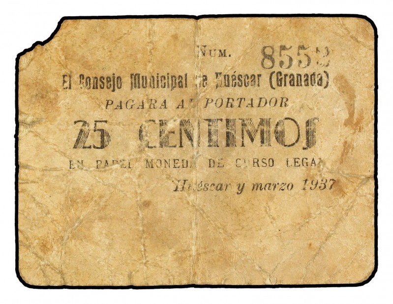 PAPER MONEY OF THE CIVIL WAR: ANDALUCÍA
Andalucia
25 Céntimos. Marzo 1937. C.M...